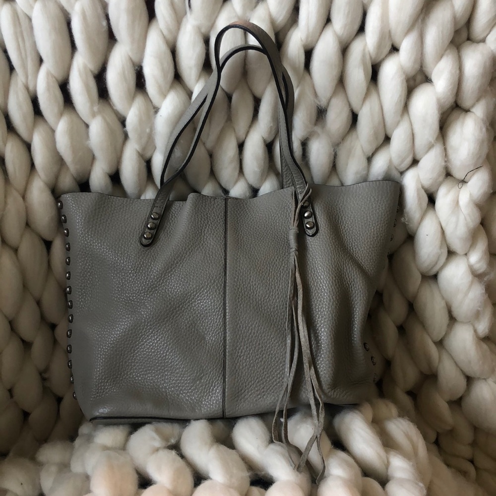 Gray Rebecca Minkoff bag with silver stud detail